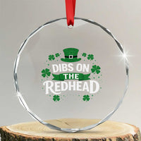 Funny Irish St Patricks Day Dibs On The Redhead Crystal Glass Ornament Lucky Shamrock Clovers