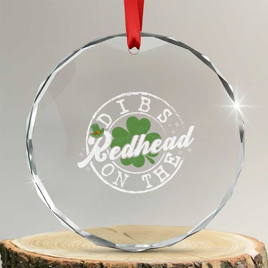 Funny Irish St Patricks Day Dibs On The Redhead Crystal Glass Ornament Retro Lucky Shamrock