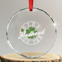 Funny Irish St Patricks Day Dibs On The Redhead Crystal Glass Ornament Retro Lucky Shamrock