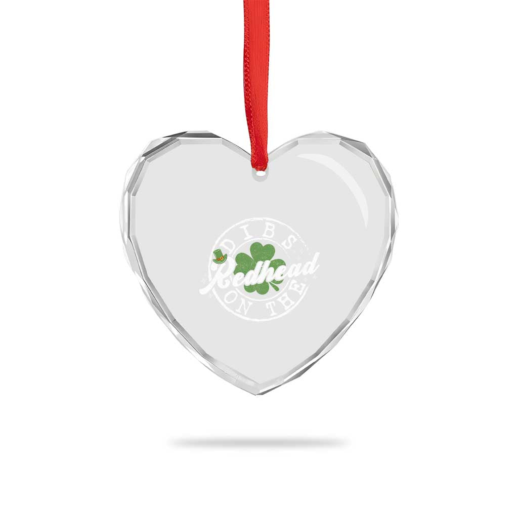 Funny Irish St Patricks Day Dibs On The Redhead Heart Crystal Glass Ornament Retro Lucky Shamrock