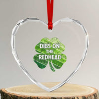 Funny Irish St Patricks Day Dibs On The Redhead Heart Crystal Glass Ornament Retro Vintage Lucky Shamrock