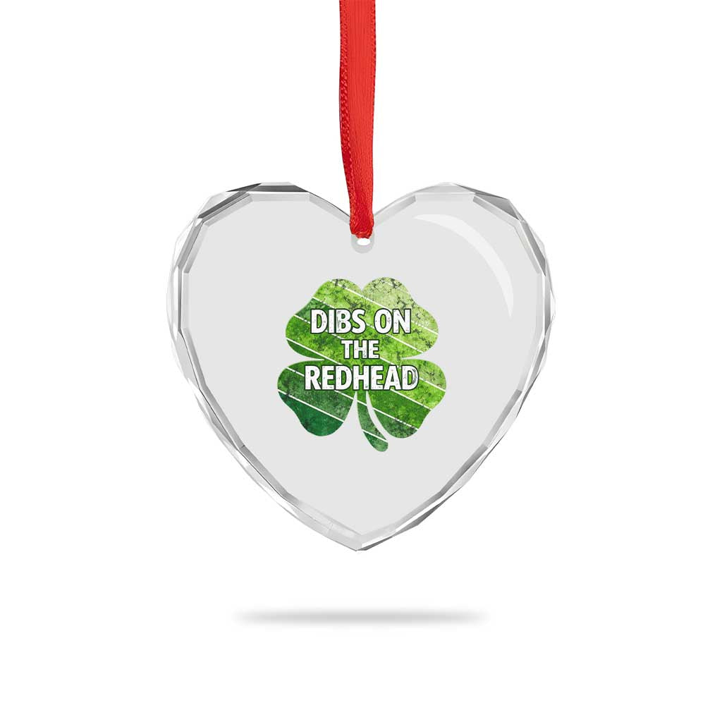 Funny Irish St Patricks Day Dibs On The Redhead Heart Crystal Glass Ornament Retro Vintage Lucky Shamrock