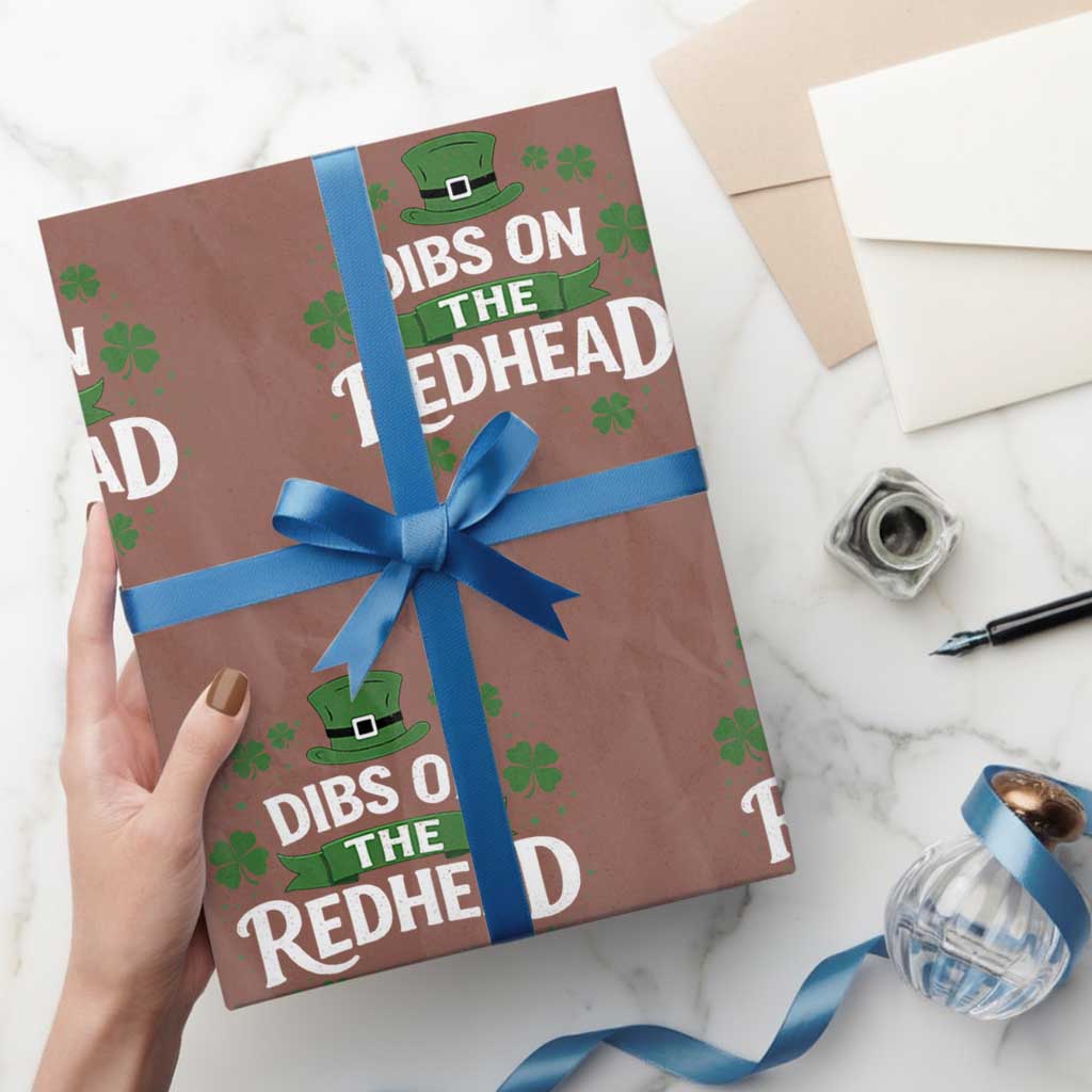 Funny Irish St Patricks Day Dibs On The Redhead Wrapping Paper Roll Lucky Shamrock Clovers