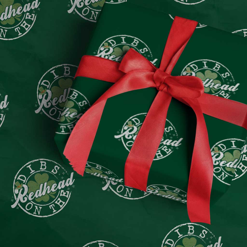 Funny Irish St Patricks Day Dibs On The Redhead Wrapping Paper Roll Retro Lucky Shamrock