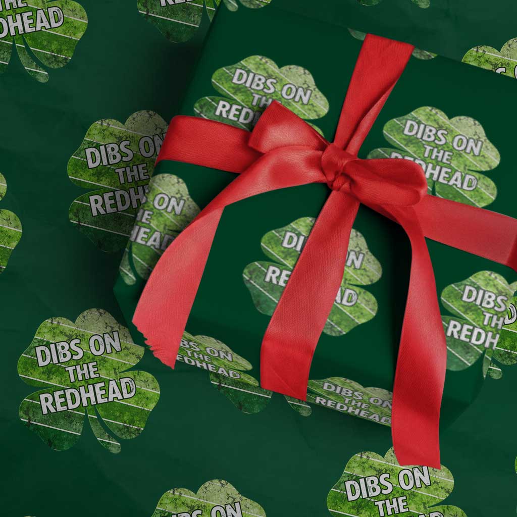 Funny Irish St Patricks Day Dibs On The Redhead Wrapping Paper Roll Retro Vintage Lucky Shamrock