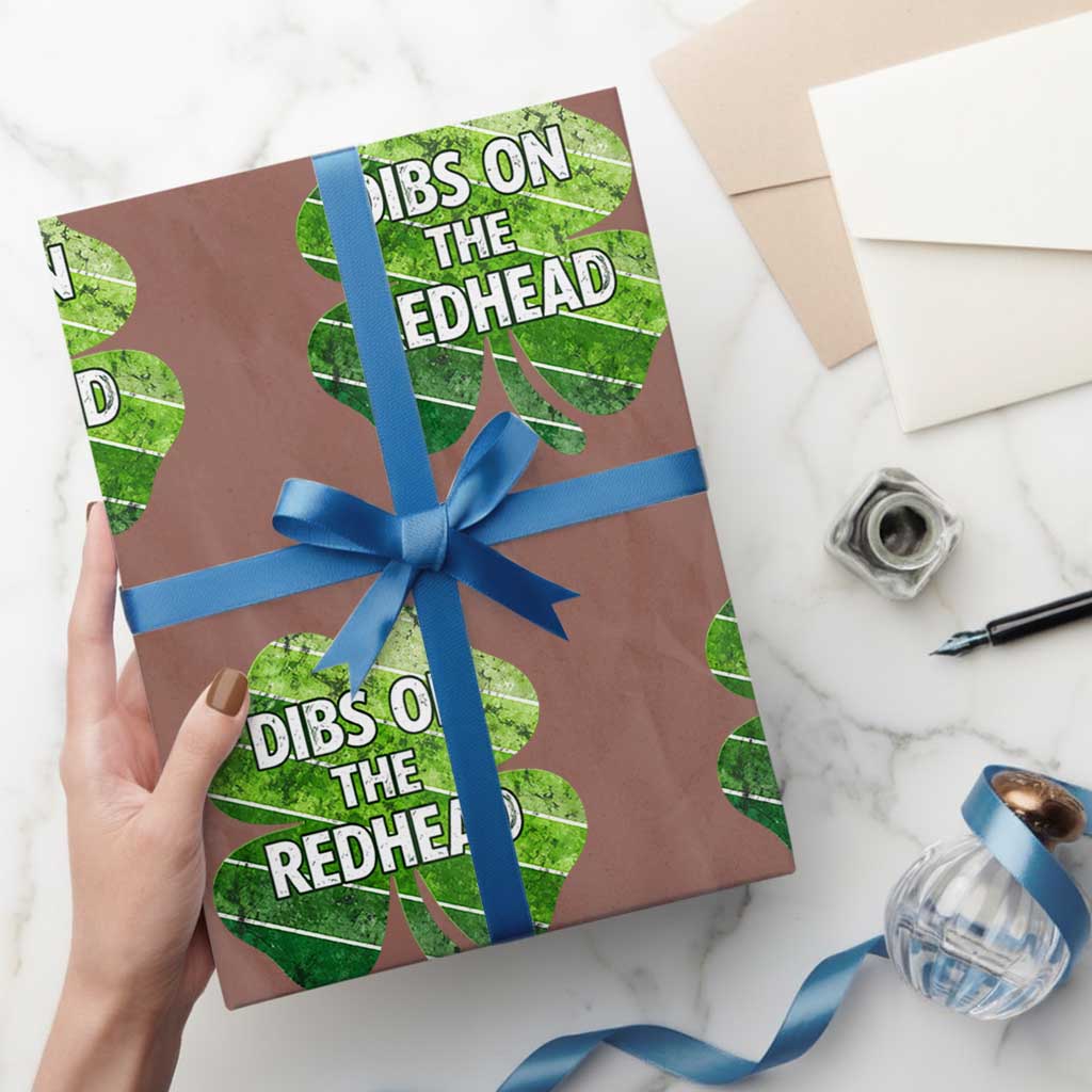 Funny Irish St Patricks Day Dibs On The Redhead Wrapping Paper Roll Retro Vintage Lucky Shamrock