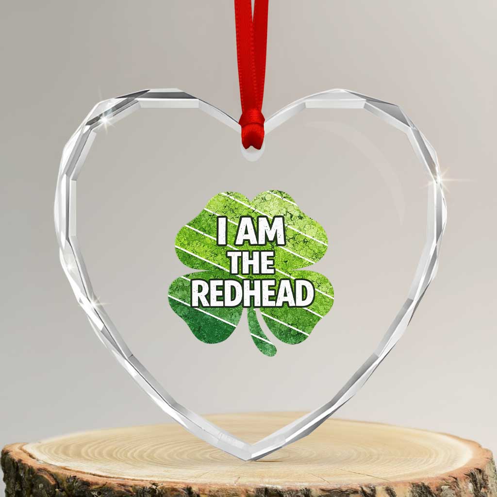 Funny Irish St Patricks Day Im The Redhead Heart Crystal Glass Ornament Retro Vintage Lucky Shamrock
