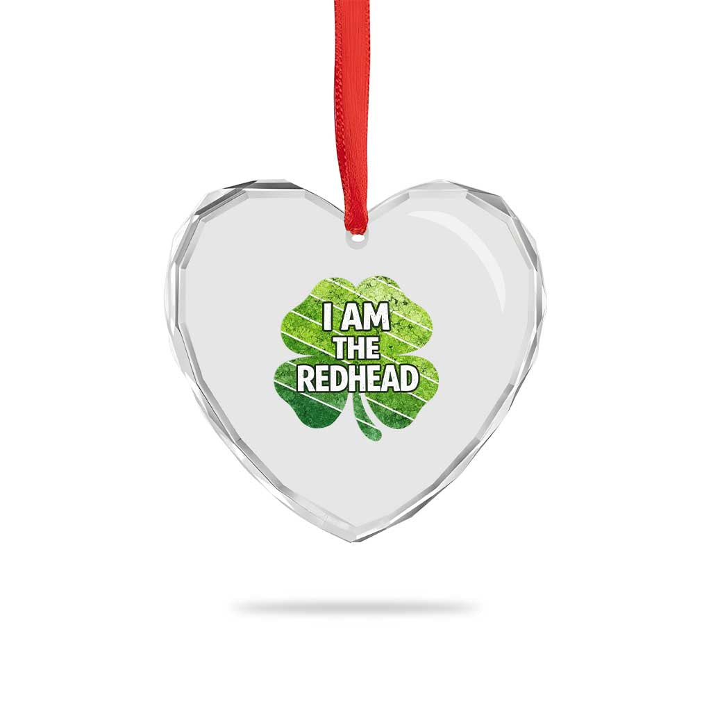 Funny Irish St Patricks Day Im The Redhead Heart Crystal Glass Ornament Retro Vintage Lucky Shamrock