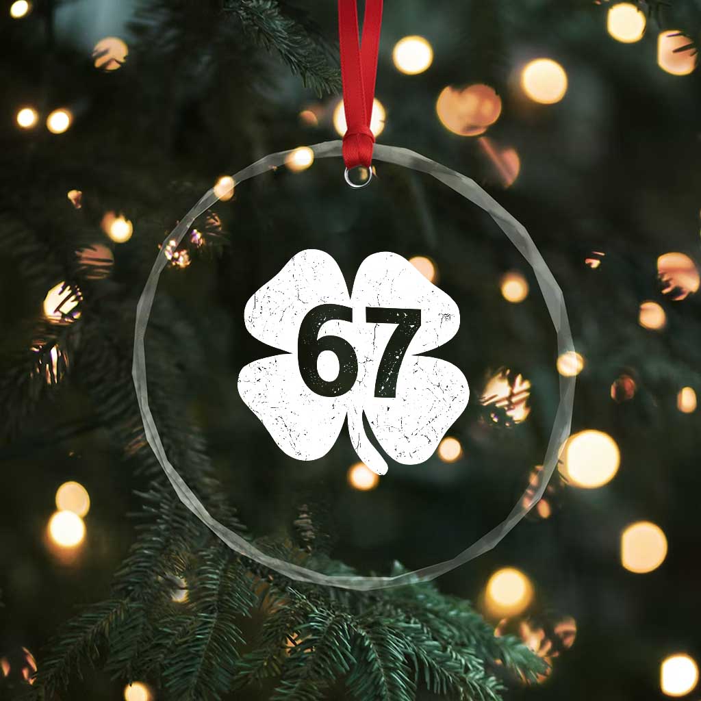Funny Irish St Patricks Day Shamrock 67 Crystal Glass Ornament Six Seven 6 7 Meme Gen Alpha Slang