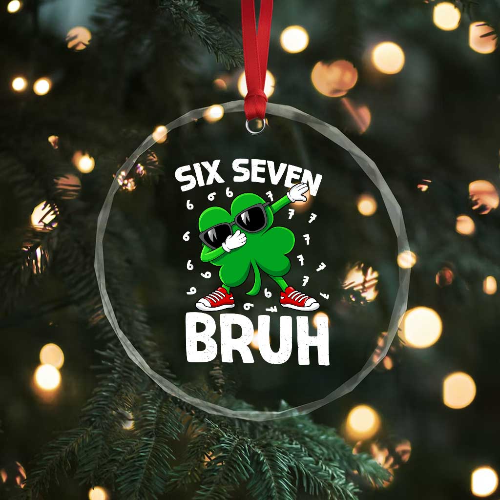 Funny Irish St Patricks Day Shamrock 67 Meme Crystal Glass Ornament Six Seven Bruh Gen Alpha Slang