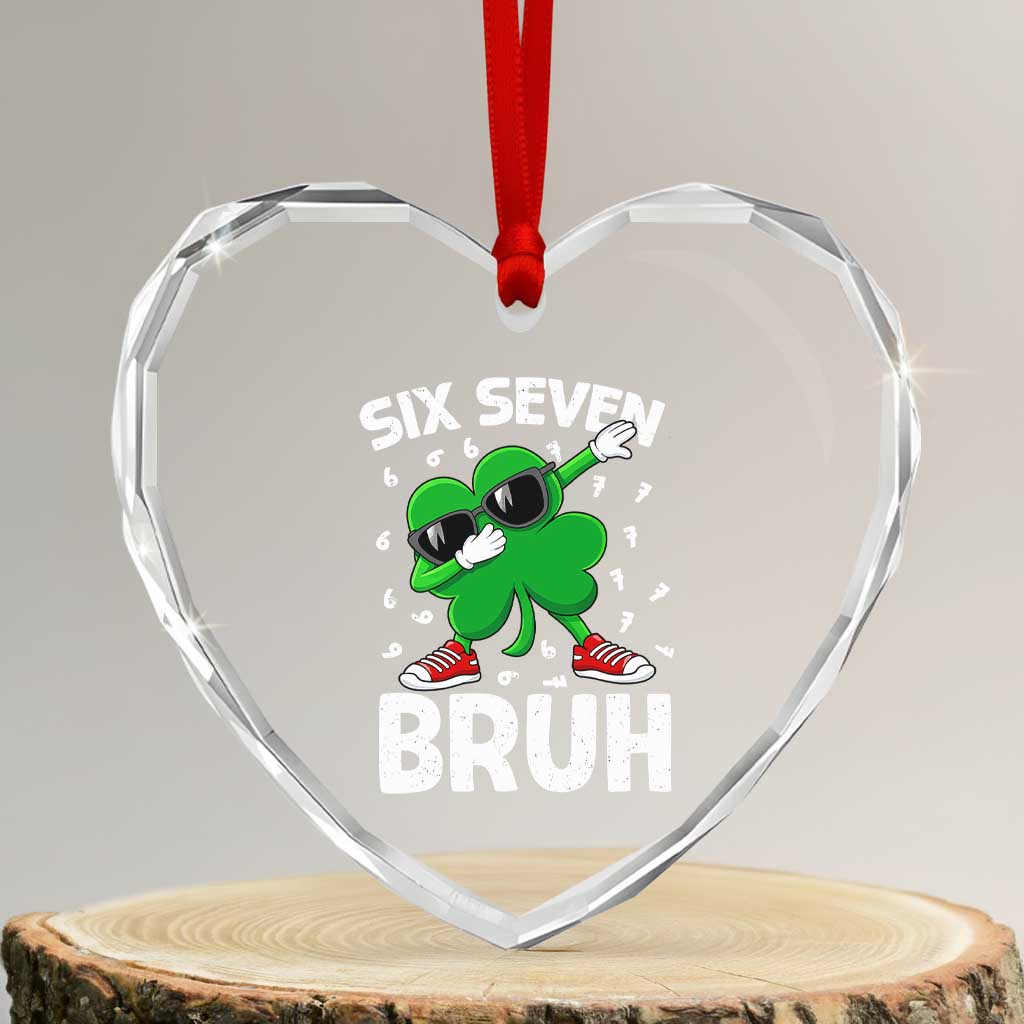 Funny Irish St Patricks Day Shamrock 67 Meme Heart Crystal Glass Ornament Six Seven Bruh Gen Alpha Slang