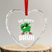 Funny Irish St Patricks Day Shamrock 67 Meme Heart Crystal Glass Ornament Six Seven Bruh Gen Alpha Slang
