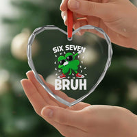 Funny Irish St Patricks Day Shamrock 67 Meme Heart Crystal Glass Ornament Six Seven Bruh Gen Alpha Slang