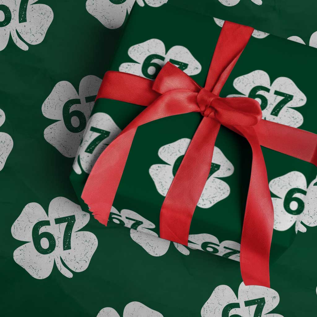 Funny Irish St Patricks Day Shamrock 67 Wrapping Paper Roll Six Seven 6 7 Meme Gen Alpha Slang