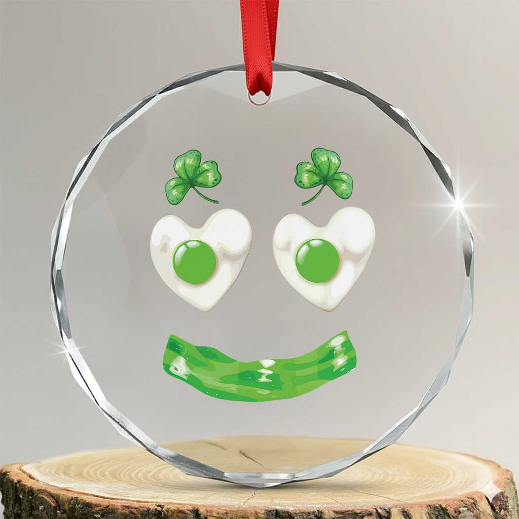 Funny Irish St Patricks Day Shamrock Crystal Glass Ornament Green Eggs Smile Brunch Breakfast