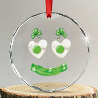 Funny Irish St Patricks Day Shamrock Crystal Glass Ornament Green Eggs Smile Brunch Breakfast
