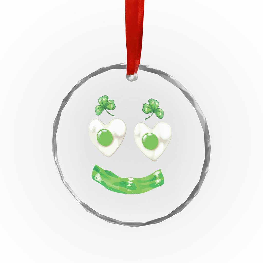 Funny Irish St Patricks Day Shamrock Crystal Glass Ornament Green Eggs Smile Brunch Breakfast