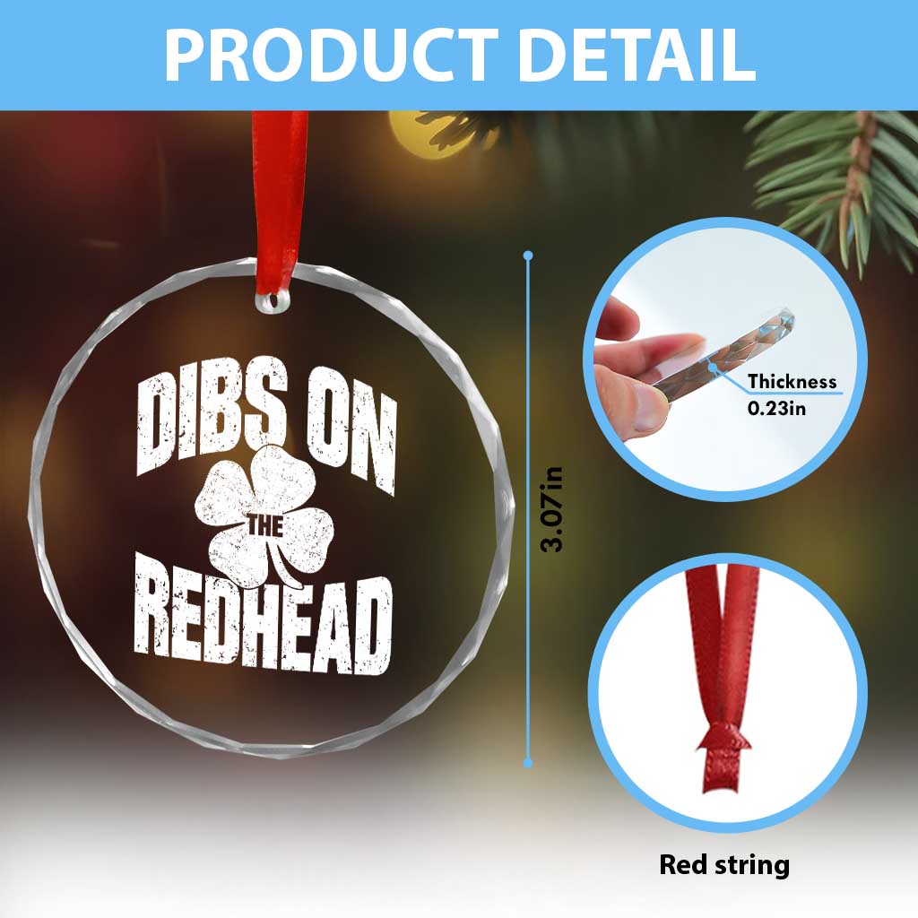 Funny Irish St Patricks Day Shamrock Dibs On The Redhead Crystal Glass Ornament