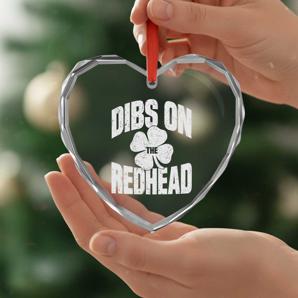 Funny Irish St Patricks Day Shamrock Dibs On The Redhead Heart Crystal Glass Ornament