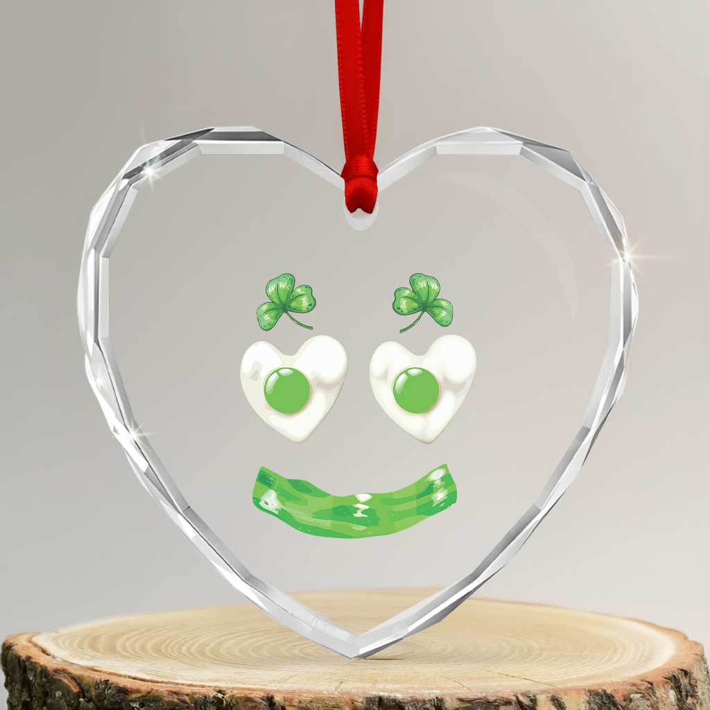 Funny Irish St Patricks Day Shamrock Heart Crystal Glass Ornament Green Eggs Smile Brunch Breakfast