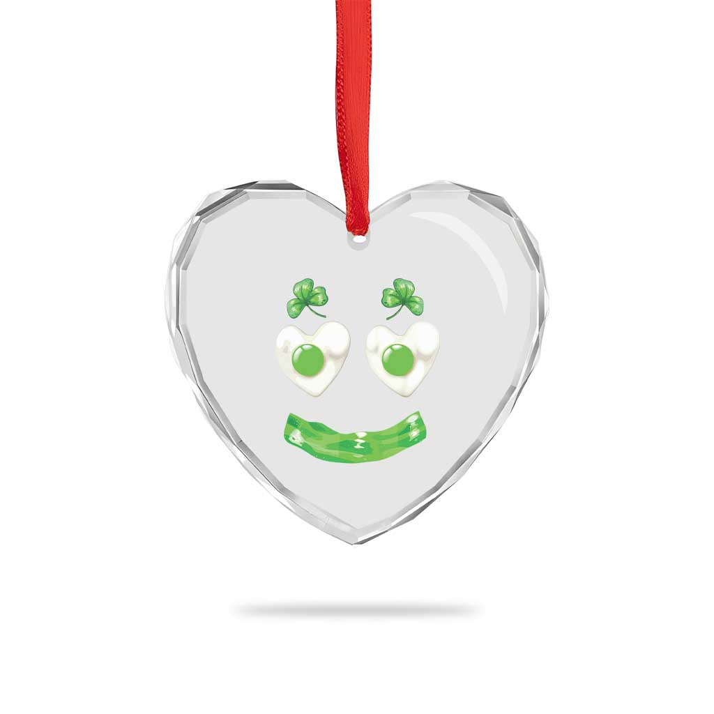 Funny Irish St Patricks Day Shamrock Heart Crystal Glass Ornament Green Eggs Smile Brunch Breakfast