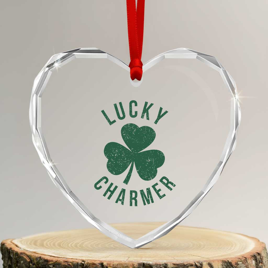 Funny Irish St Patricks Day Shamrock Heart Crystal Glass Ornament Lucky Charmer
