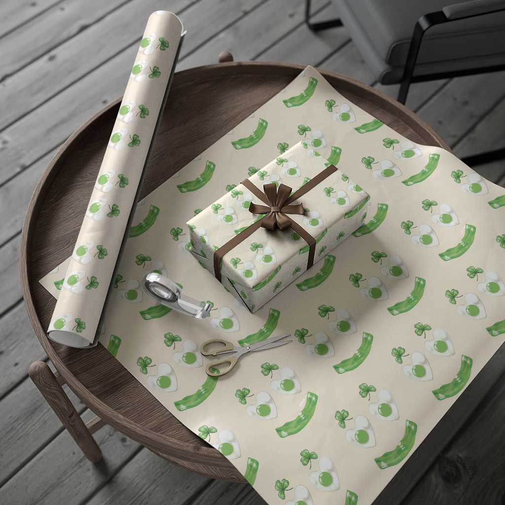 Funny Irish St Patricks Day Shamrock Wrapping Paper Roll Green Eggs Smile Brunch Breakfast