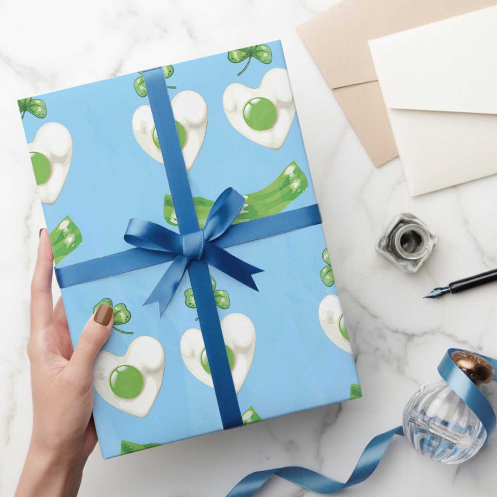 Funny Irish St Patricks Day Shamrock Wrapping Paper Roll Green Eggs Smile Brunch Breakfast