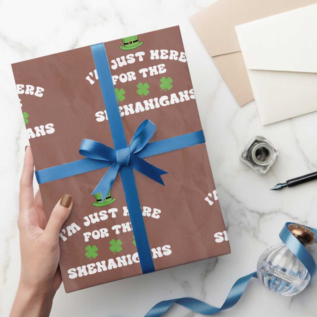 Funny Irish St Patricks Day Wrapping Paper Roll I'm Just Here For The Shenanigans Shamrock