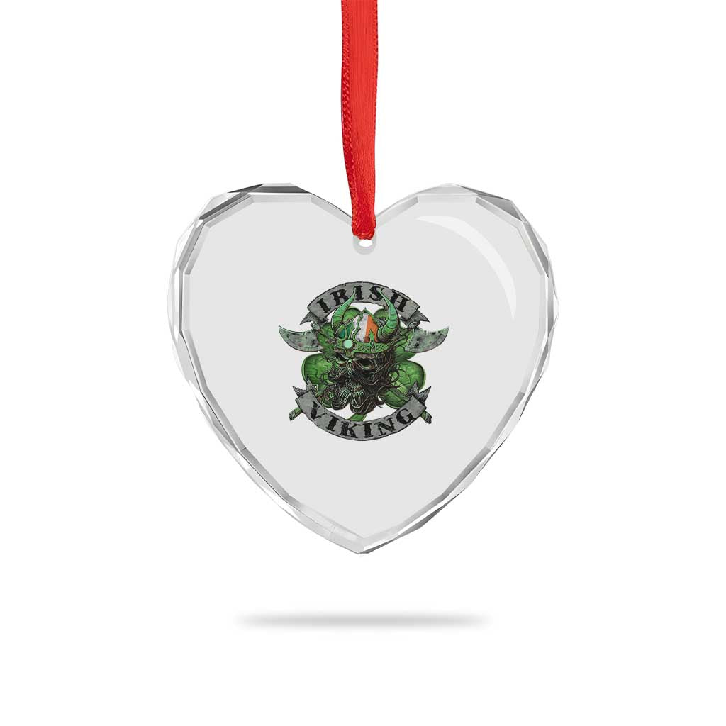 Funny Irish Viking Heart Crystal Glass Ornament Vintage Shamrock Celtic Viking Skull - Wonder Print Shop