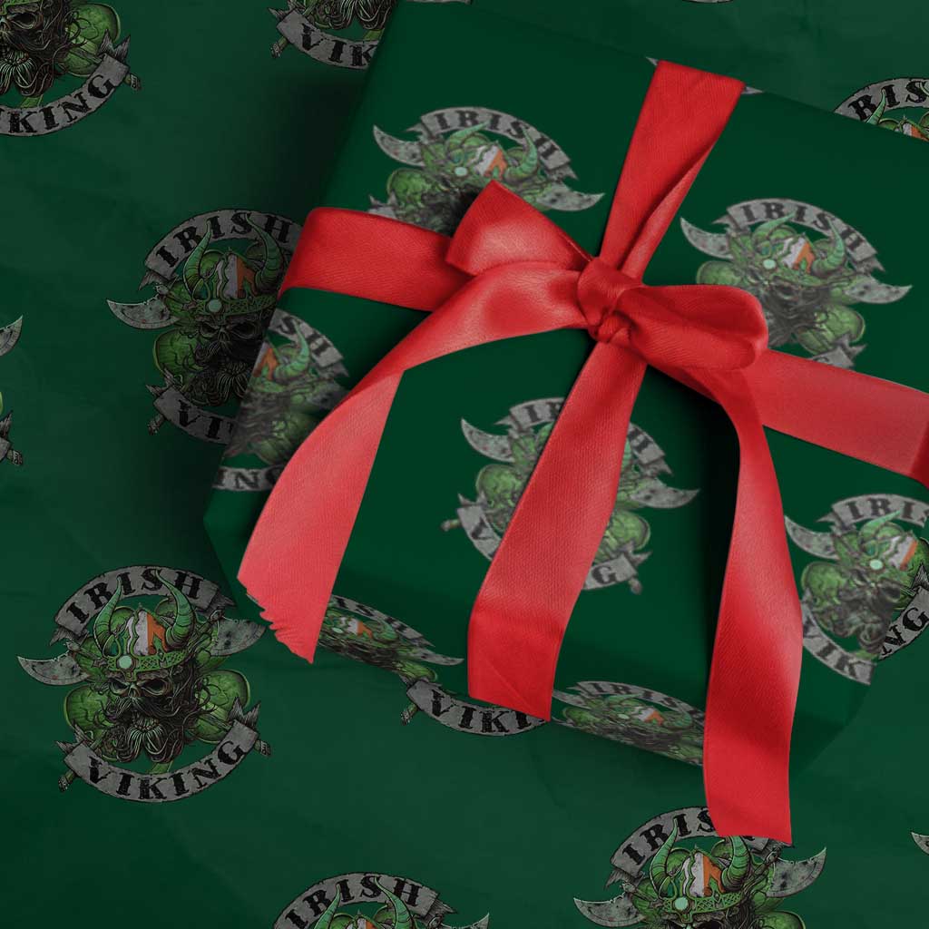 Funny Irish Viking Wrapping Paper Roll Vintage Shamrock Celtic Viking Skull - Wonder Print Shop