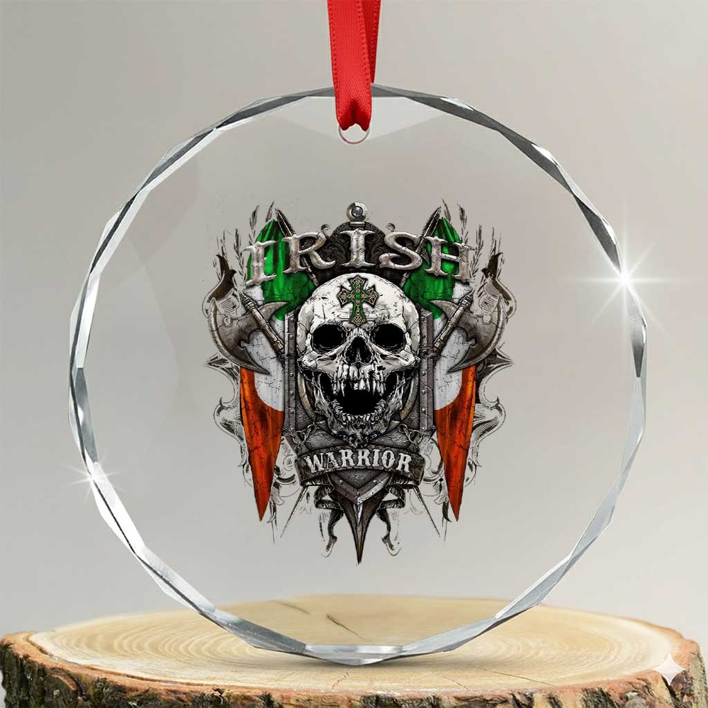 Funny Irish Warrior Crystal Glass Ornament Vintage Skull Celtic Cross Ireland Flag - undefined