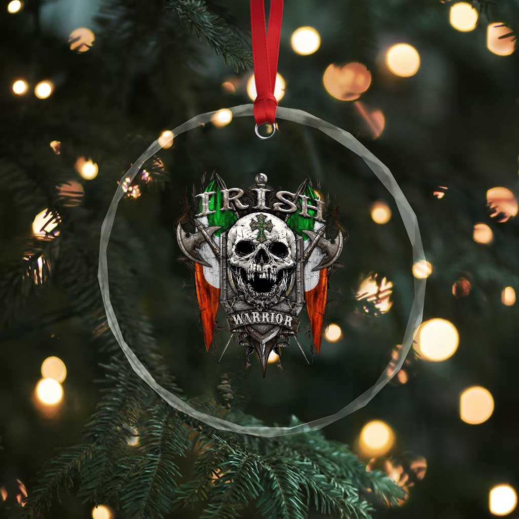 Funny Irish Warrior Crystal Glass Ornament Vintage Skull Celtic Cross Ireland Flag - undefined