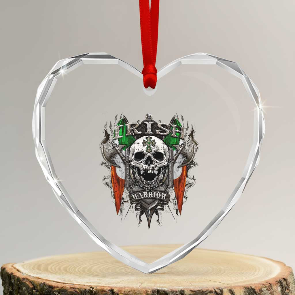 Funny Irish Warrior Heart Crystal Glass Ornament Vintage Skull Celtic Cross Ireland Flag - Wonder Print Shop