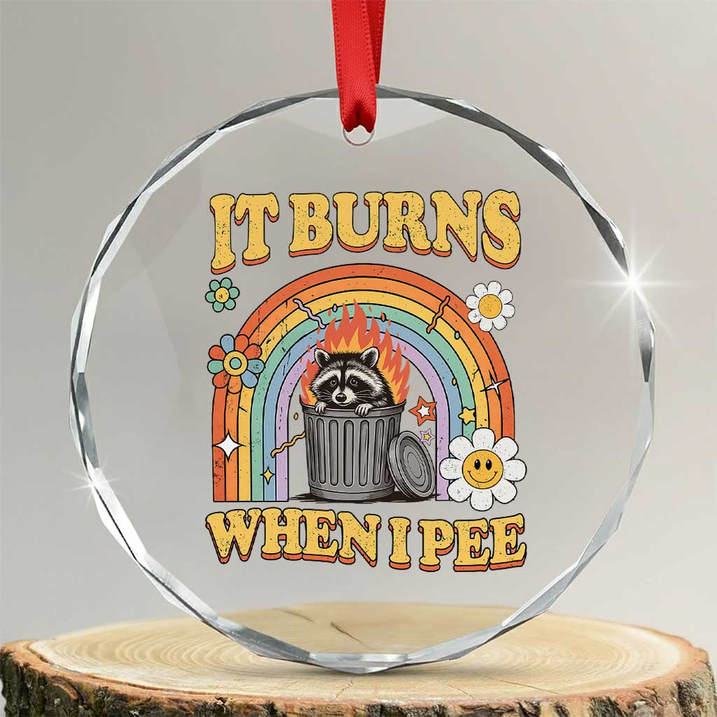 Funny It Burns When I Pee Crystal Glass Ornament Sarcastic Burning Racoon Meme - Wonder Print Shop