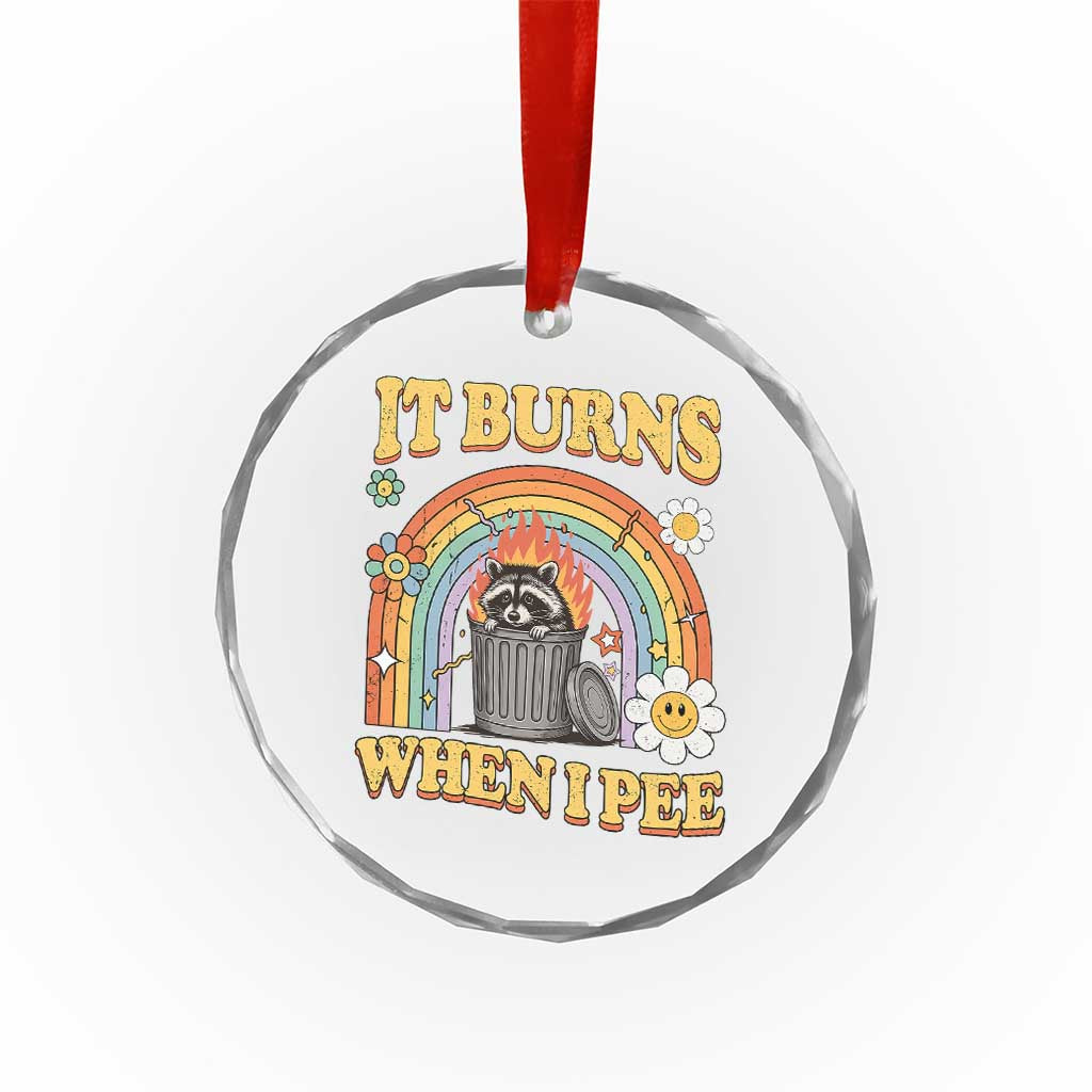 Funny It Burns When I Pee Crystal Glass Ornament Sarcastic Burning Racoon Meme - Wonder Print Shop