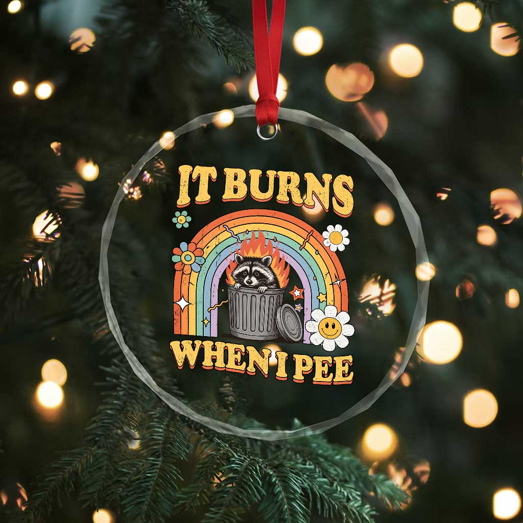 Funny It Burns When I Pee Crystal Glass Ornament Sarcastic Burning Racoon Meme - Wonder Print Shop