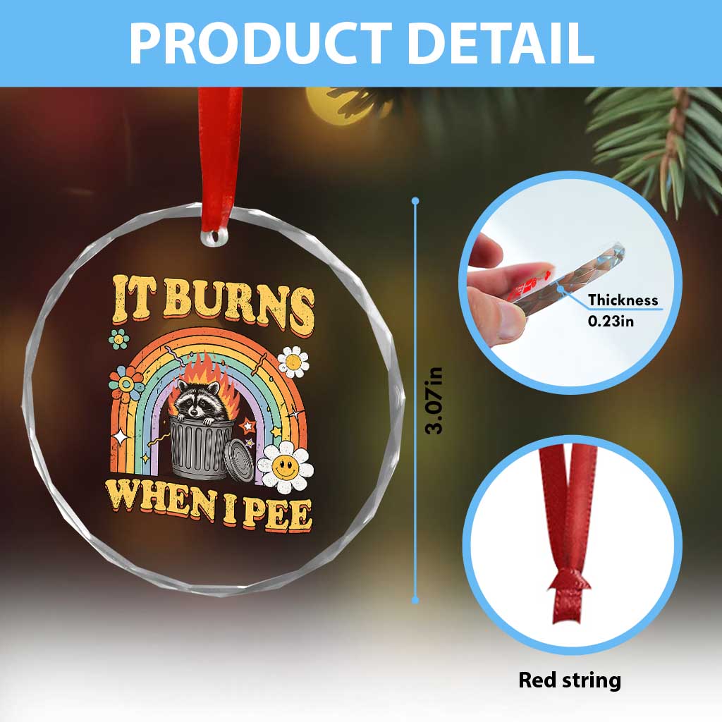 Funny It Burns When I Pee Crystal Glass Ornament Sarcastic Burning Racoon Meme - Wonder Print Shop