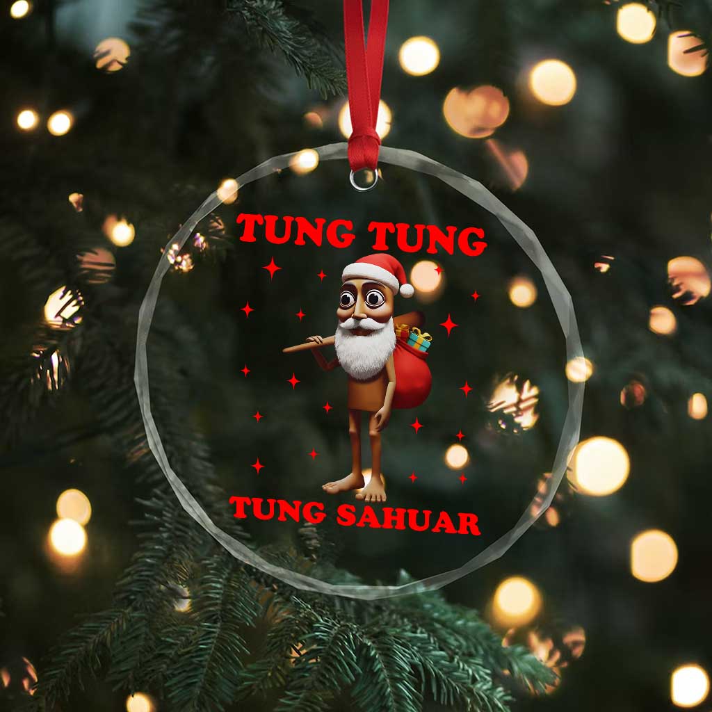 Funny Italian Brainrot Christmas Crystal Glass Ornament Tung Tung Tung Sahur Meme - Wonder Print Shop