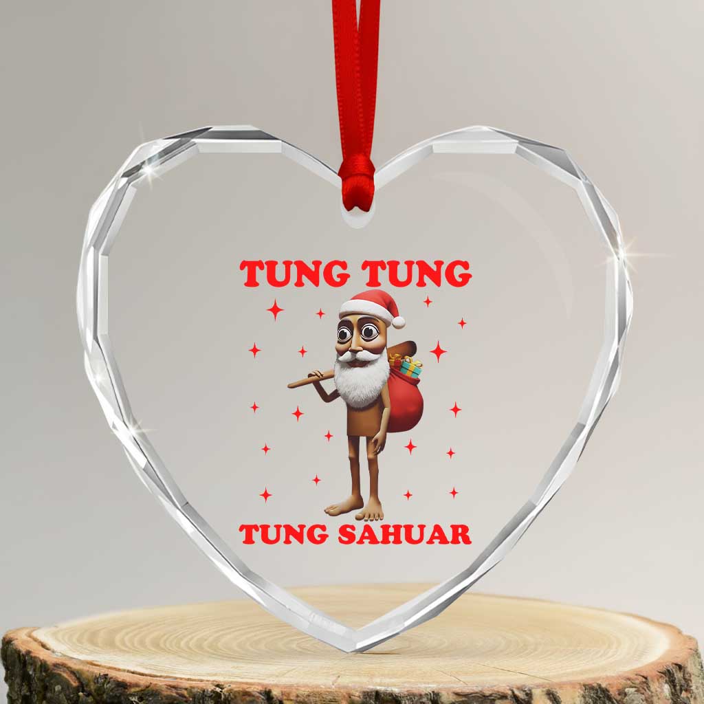 Funny Italian Brainrot Christmas Heart Crystal Glass Ornament Tung Tung Tung Sahur Meme - Wonder Print Shop