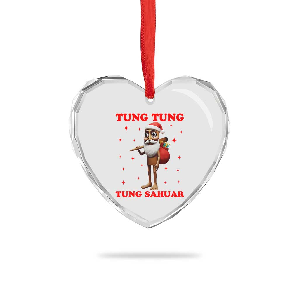 Funny Italian Brainrot Christmas Heart Crystal Glass Ornament Tung Tung Tung Sahur Meme - Wonder Print Shop