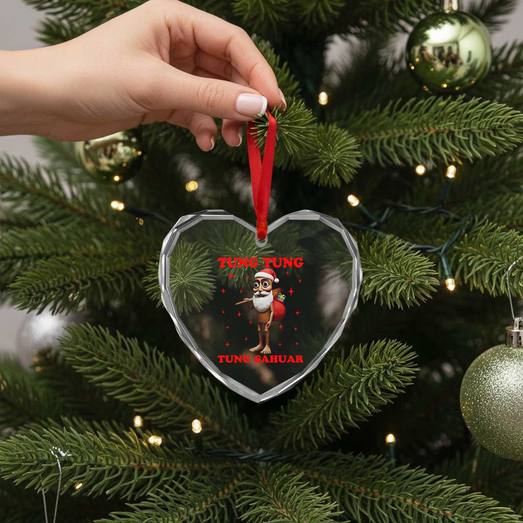 Funny Italian Brainrot Christmas Heart Crystal Glass Ornament Tung Tung Tung Sahur Meme - Wonder Print Shop