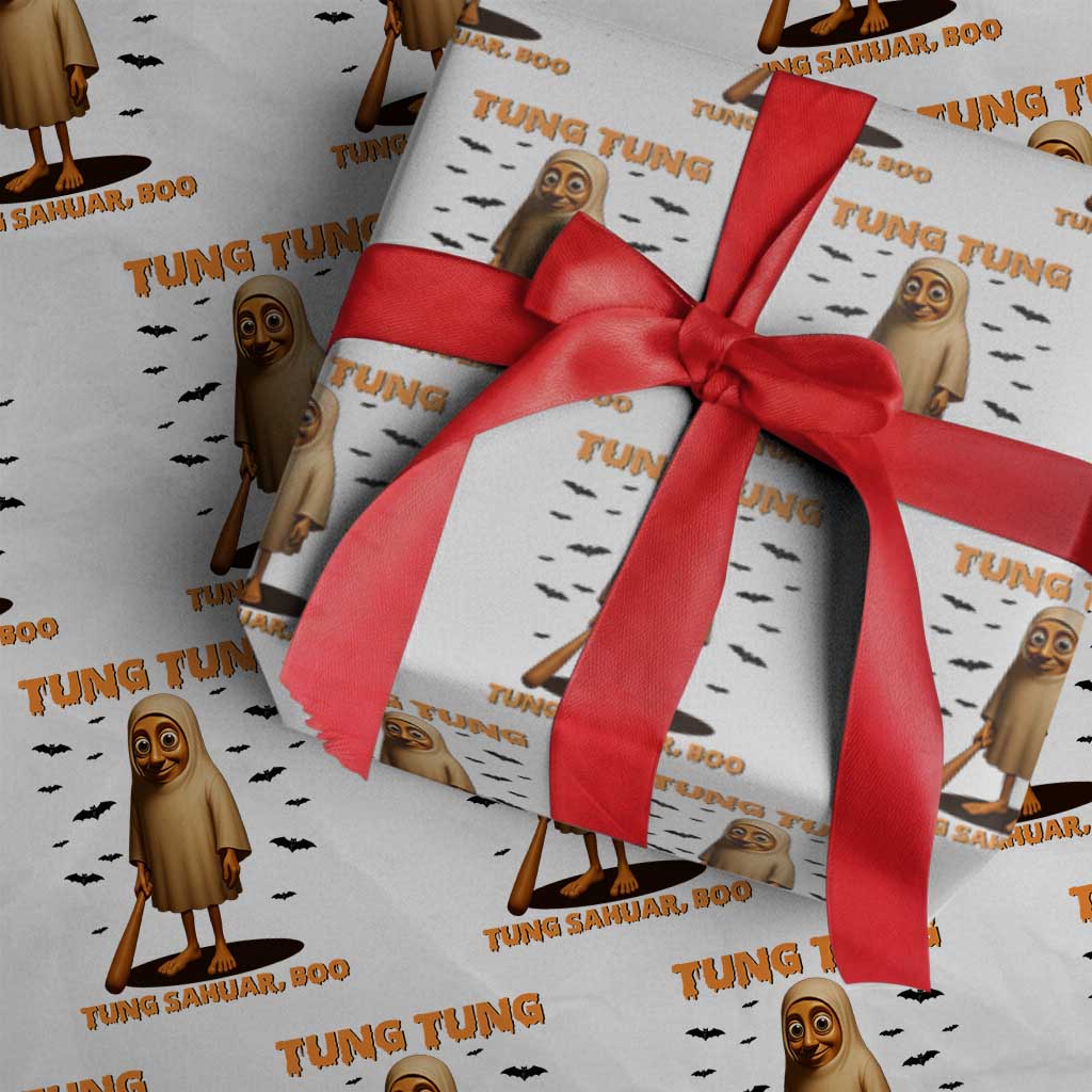 Funny Italian Brainrot Halloween Wrapping Paper Roll Tung Tung Tung Sahur Meme - Wonder Print Shop