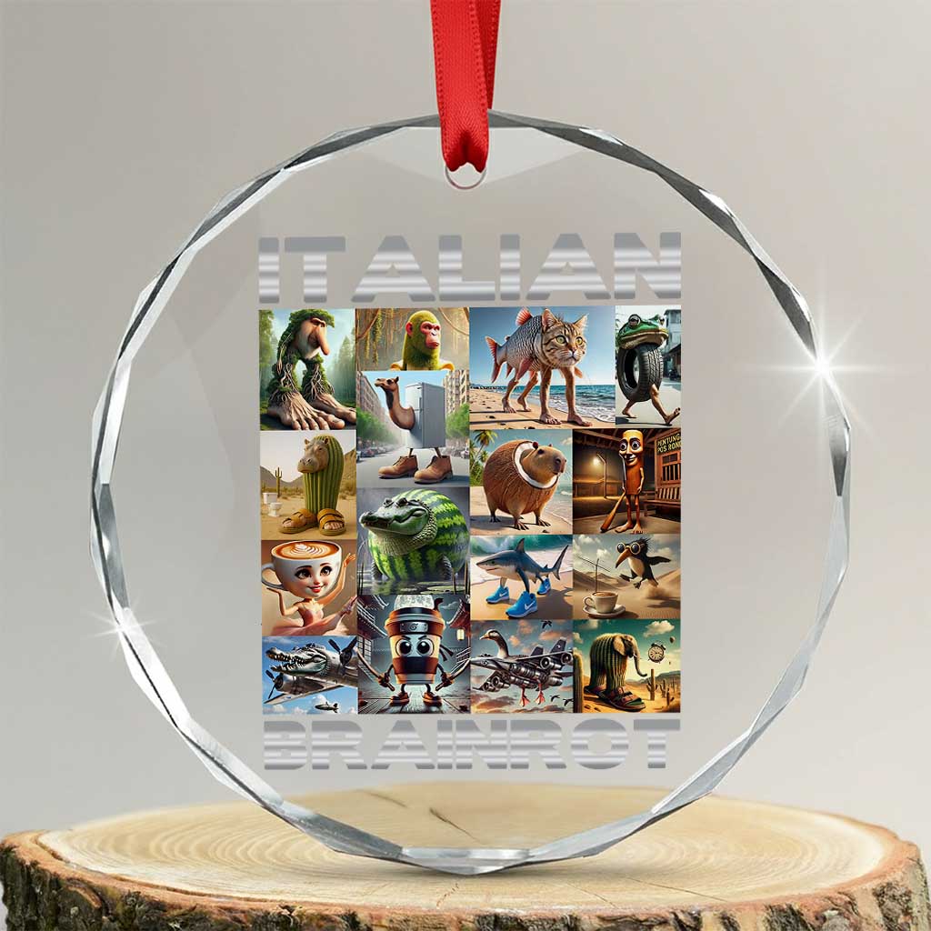 Funny Italian Brainrot Meme Art Crystal Glass Ornament Surreal Humor Pop Culture Collage - Wonder Print Shop