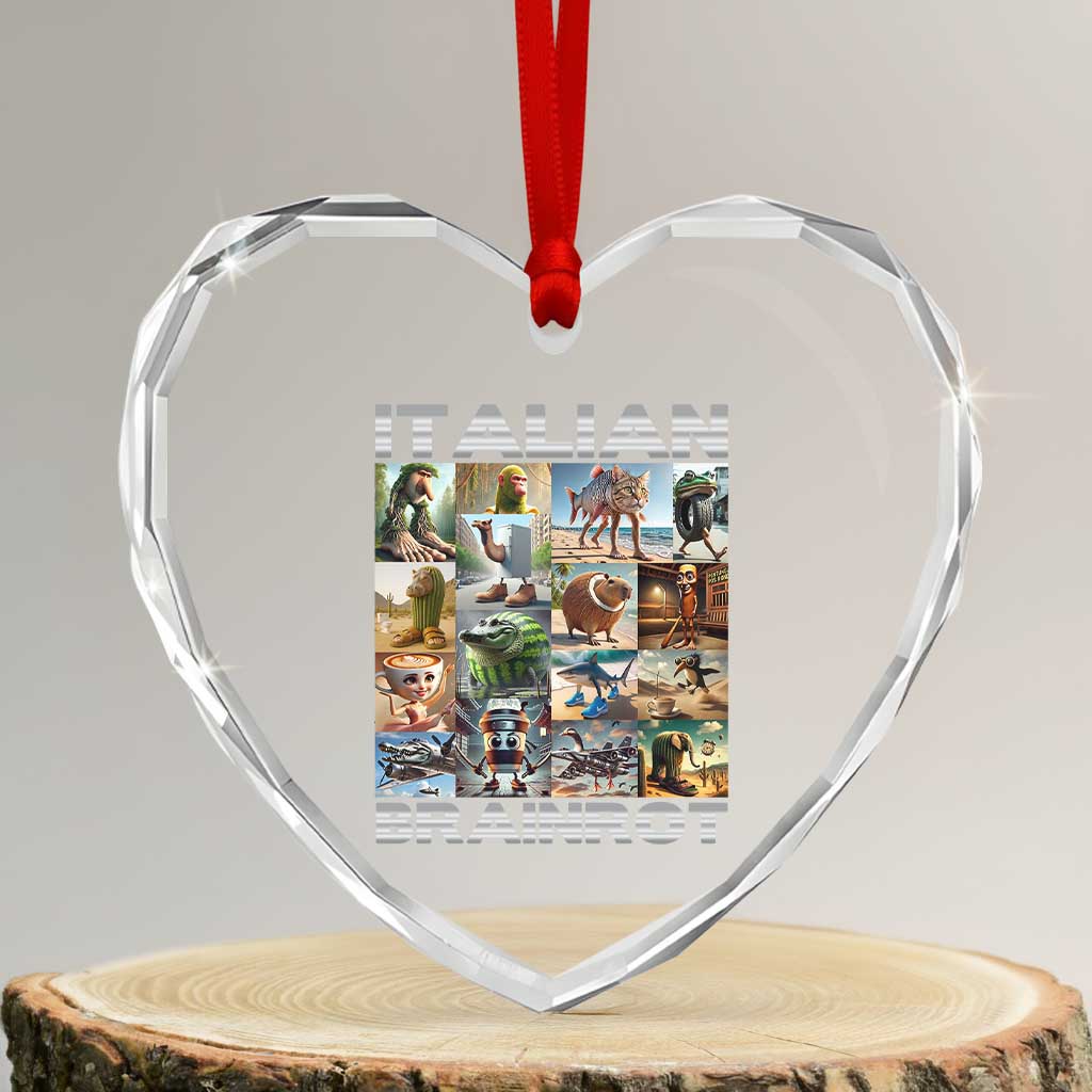 Funny Italian Brainrot Meme Art Heart Crystal Glass Ornament Surreal Humor Pop Culture Collage - Wonder Print Shop