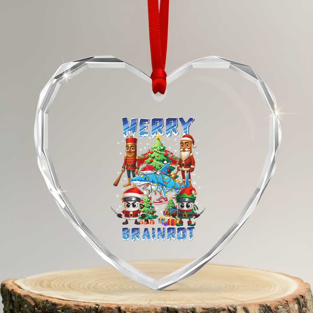 Funny Italian Brainrot Meme Christmas Heart Crystal Glass Ornament Merry Brainrot Xmas Gen Alpha - Wonder Print Shop