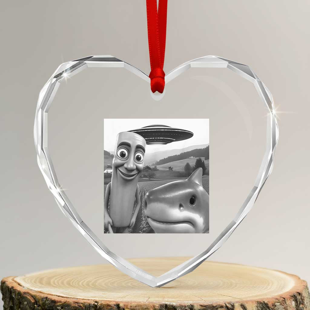 Funny Italian Brainrot Meme Heart Crystal Glass Ornament Funny Tung Tung Tung Sahur Tralalero Tralala Selfie