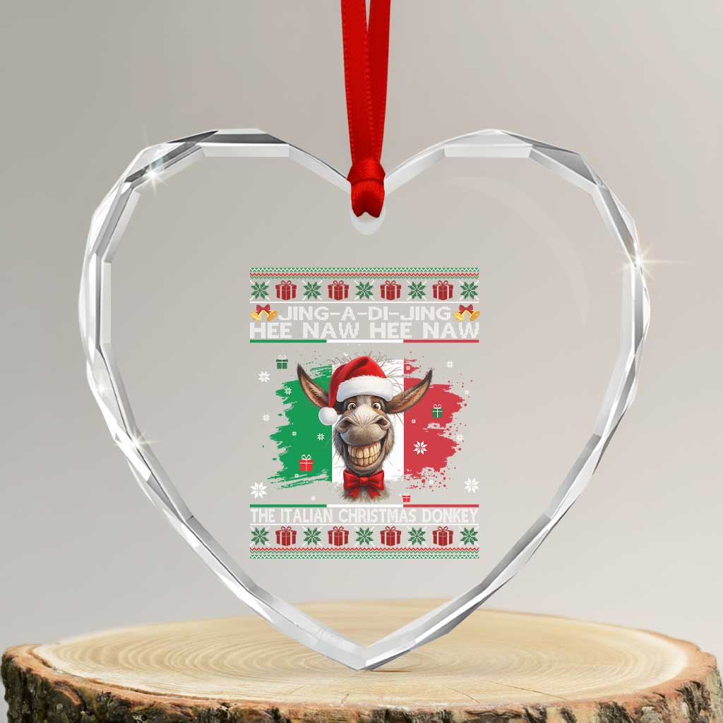 Funny Italian Christmas Donkey Heart Crystal Glass Ornament Funny Domick The Donkey Holiday Italy Flag - Wonder Print Shop