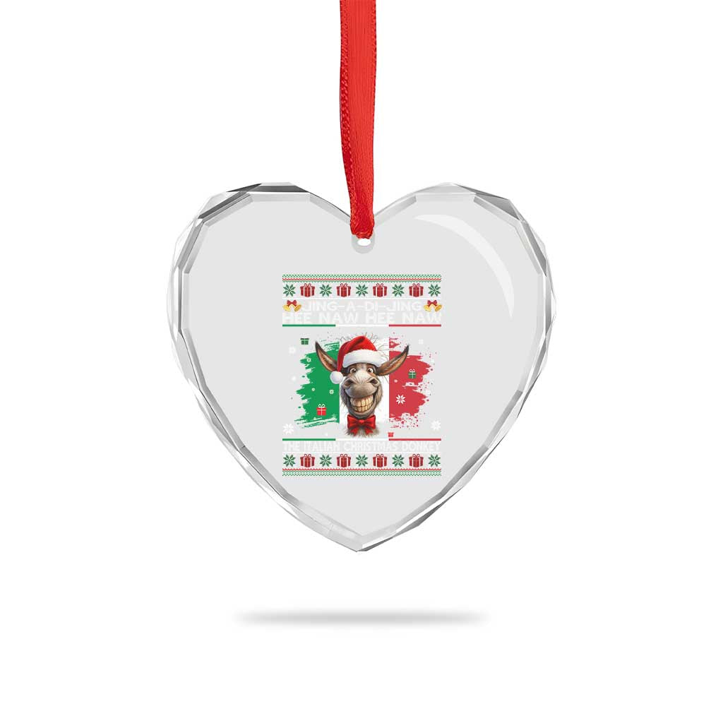 Funny Italian Christmas Donkey Heart Crystal Glass Ornament Funny Domick The Donkey Holiday Italy Flag - Wonder Print Shop