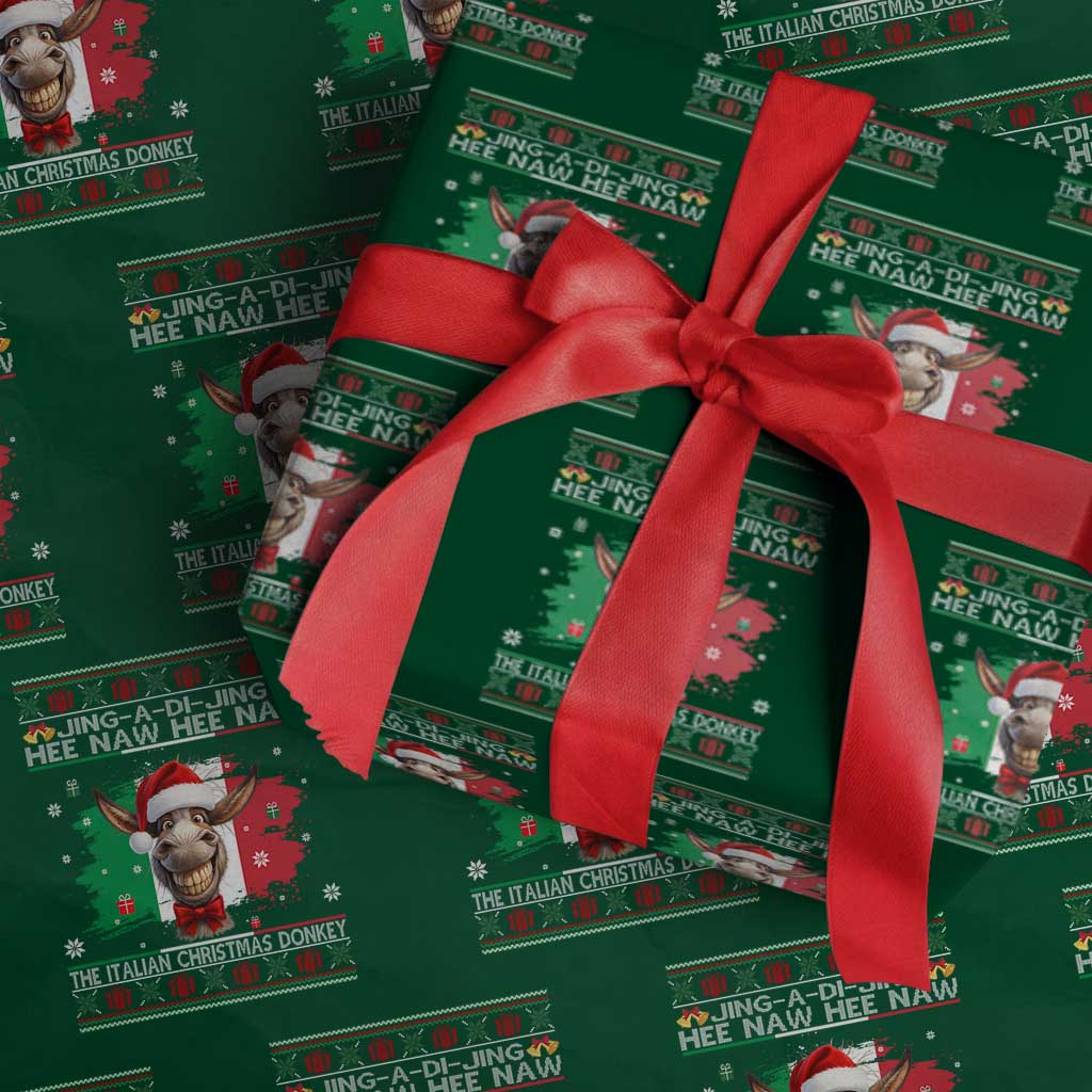 Funny Italian Christmas Donkey Wrapping Paper Roll Funny Domick The Donkey Holiday Italy Flag - Wonder Print Shop